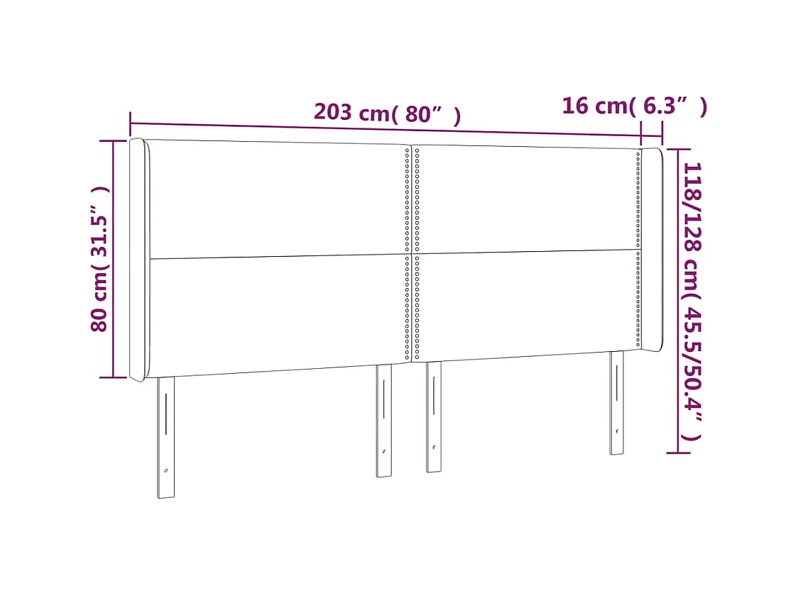 Tête de lit à LED Rose 203x16x118/128 cm Velours