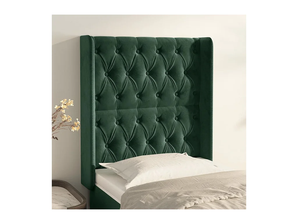 Tête de lit avec oreilles Vert foncé 83x16x118/128 cm Velours