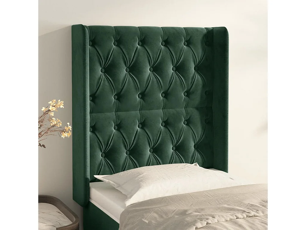 Cabeceira cama c/ abas veludo 83x16x118/128 cm verde-escuro