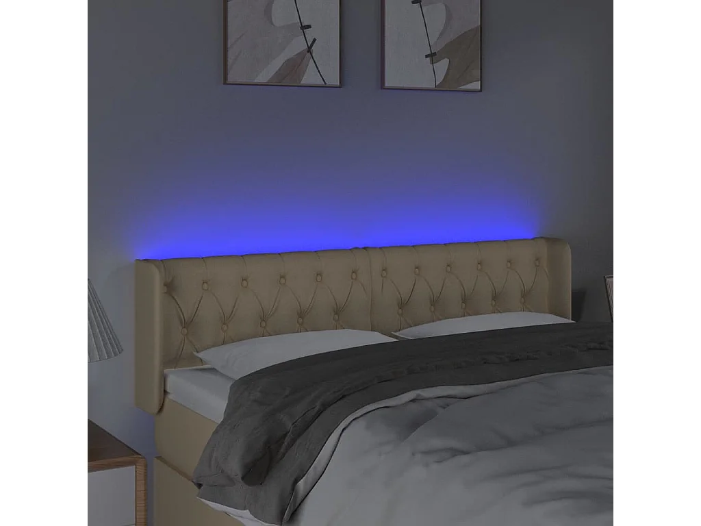 Cabeceira de cama c/ luzes LED tecido 163x16x78/88 cm cor creme
