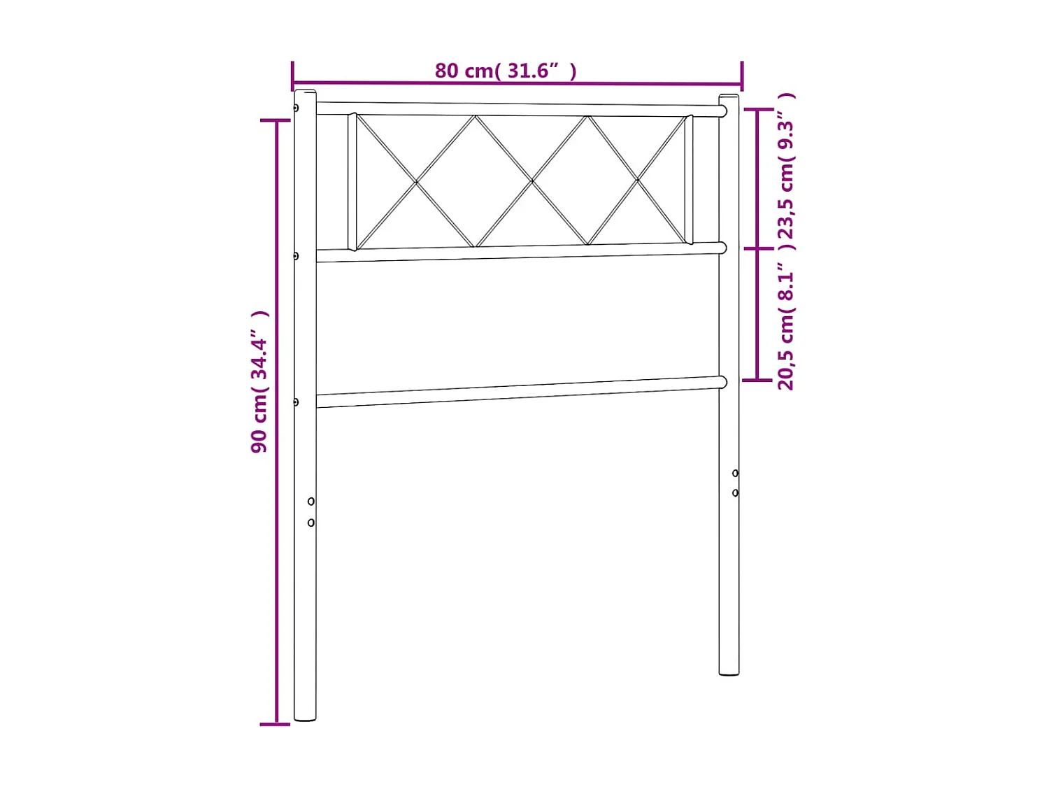 Cabeceira de cama 80x90 cm metal preto