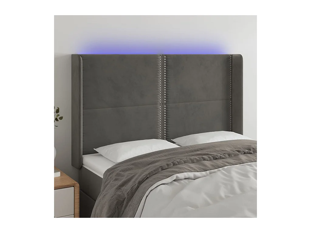 Tête de lit à LED Gris foncé 147x16x118/128 cm Velours