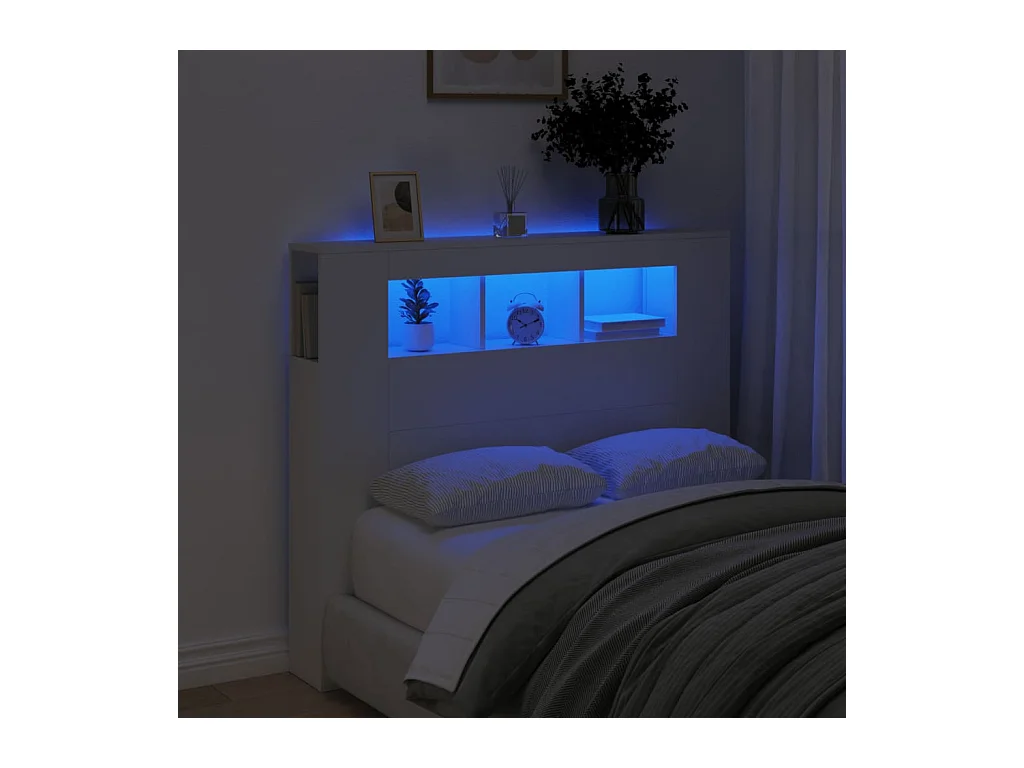 Tête de lit à LED blanc 120x18,5x103,5 cm bois d'ingénierie