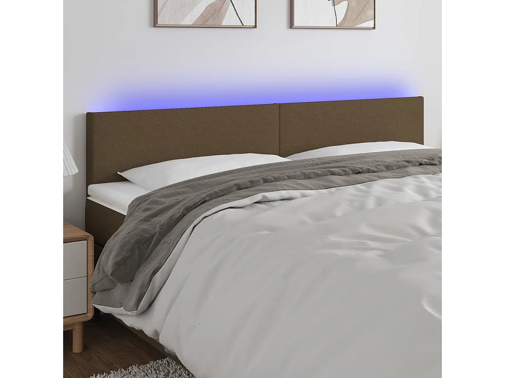 Cabeceira de cama c/ luzes LED tecido 200x5x78/88 cm castanho