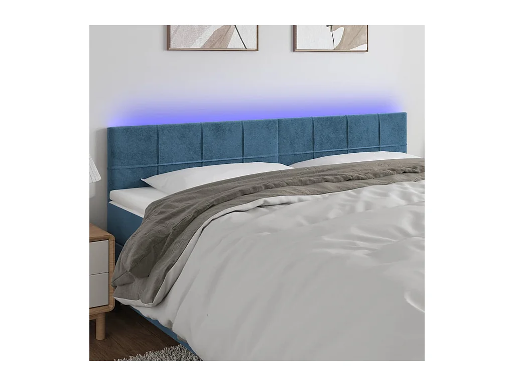 Tête de lit à LED Bleu foncé 160x5x78/88 cm Velours