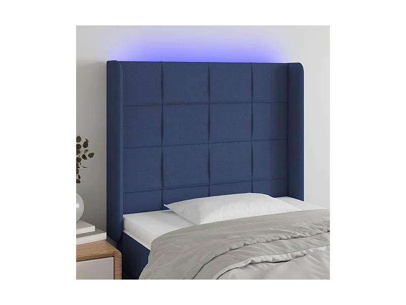 Cabeceira de cama c/ luzes LED tecido 83x16x118/128 cm azul