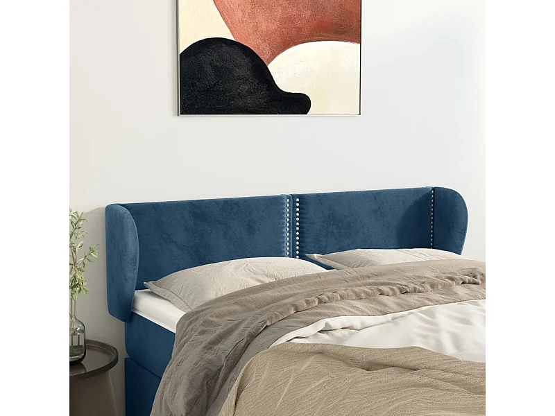 Cabecero de terciopelo azul oscuro 147x23x78/88 cm