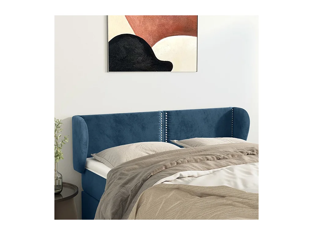 Tête de lit avec oreilles Bleu foncé 147x23x78/88 cm Velours