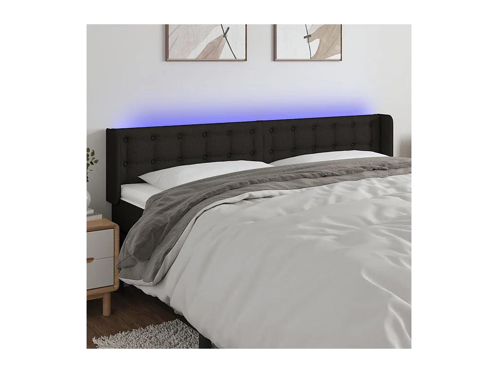 Hoofdbord LED 203x16x78/88 cm stof zwart