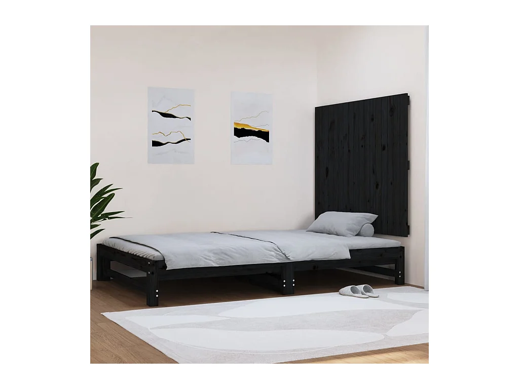 Tête de lit murale Noir 108x3x90 cm Bois massif de pin