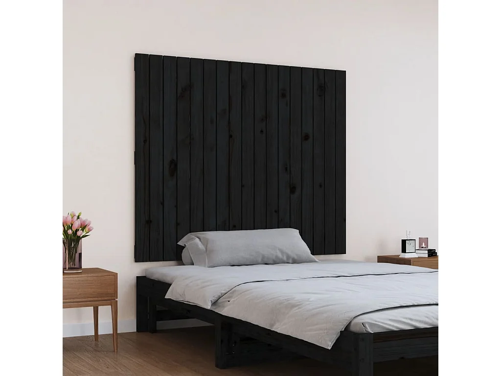 Cabeceira de parede 108x3x90 cm madeira de pinho maciça preto