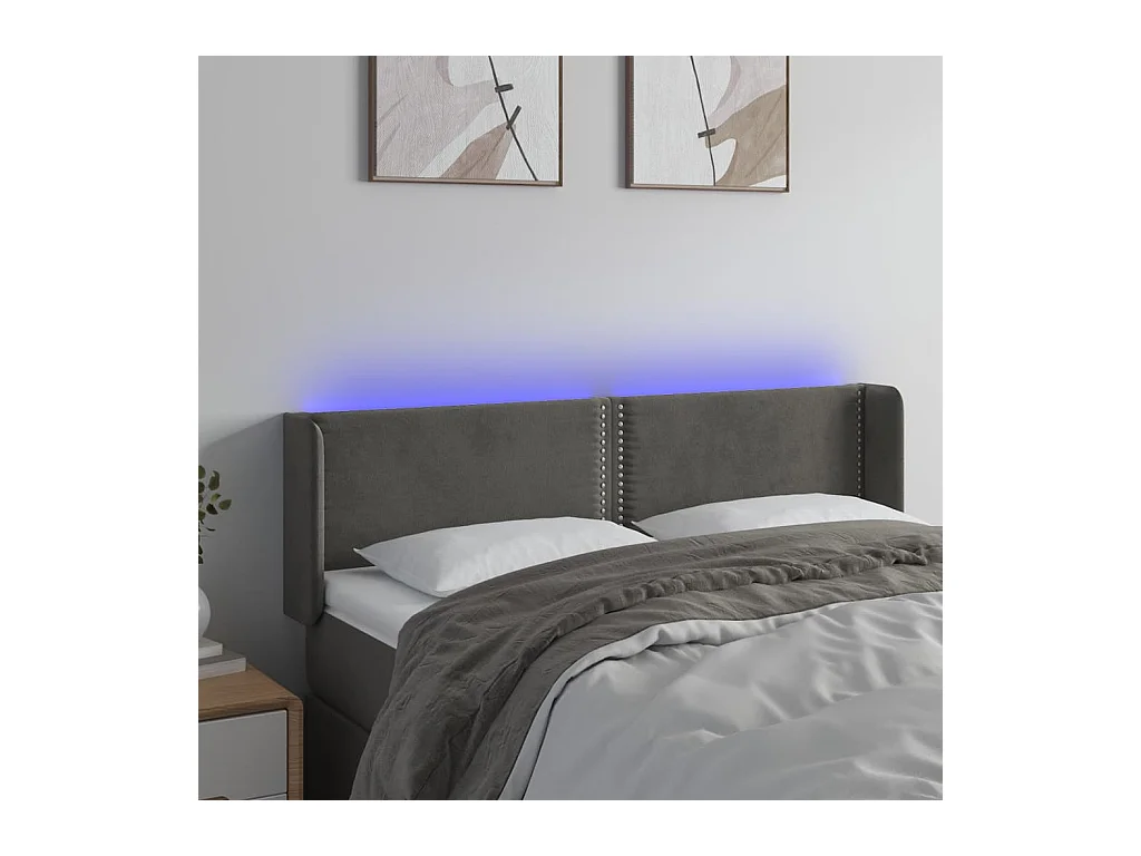 Tête de lit à LED Gris foncé 147x16x78/88 cm Velours