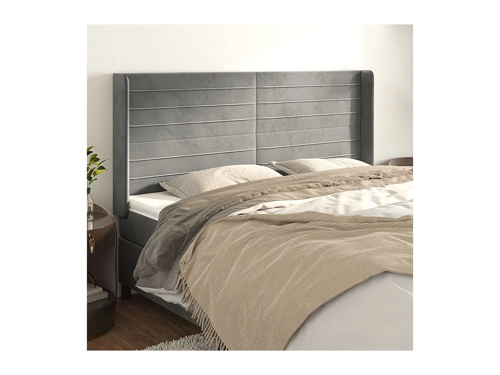 Tête de lit avec oreilles Gris clair 183x16x118/128 cm Velours