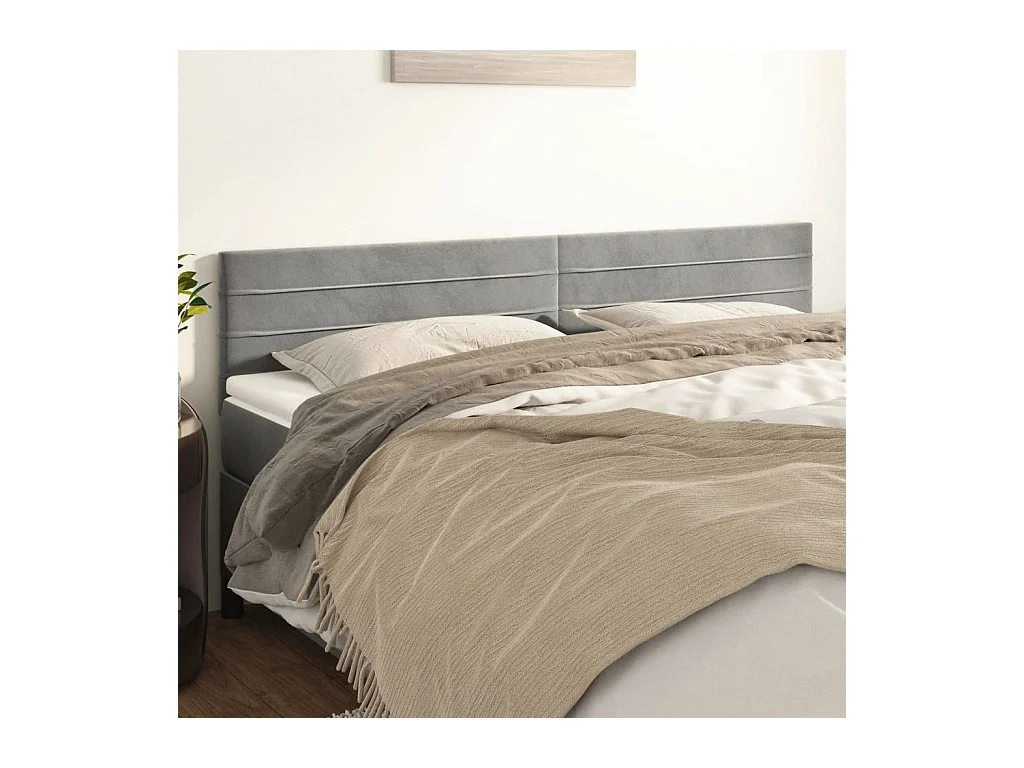 Hoofdborden 2 st 90x5x78/88 cm fluweel lichtgrijs