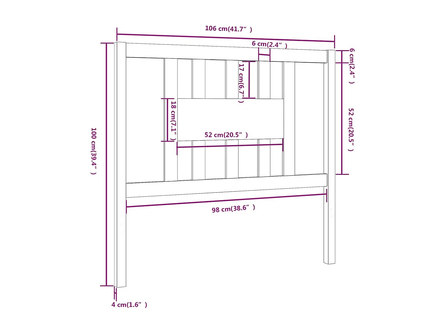 Hoofdbord 106x4x100 cm massief grenenhout zwart