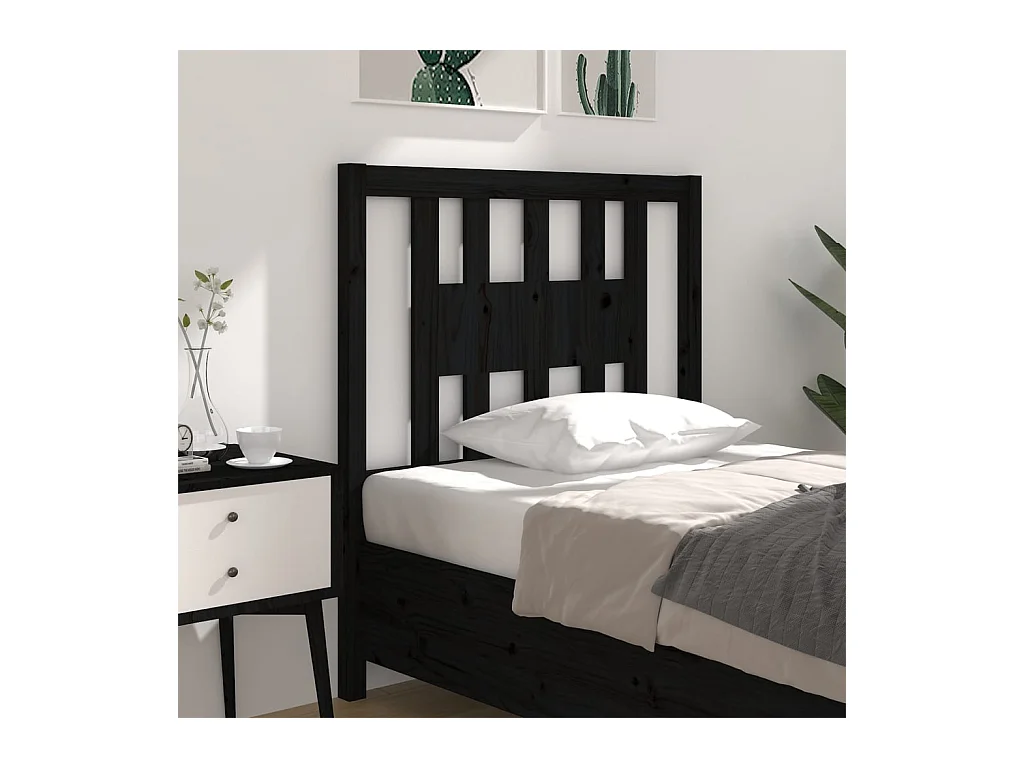 Tête de lit Noir 106x4x100 cm Bois massif de pin