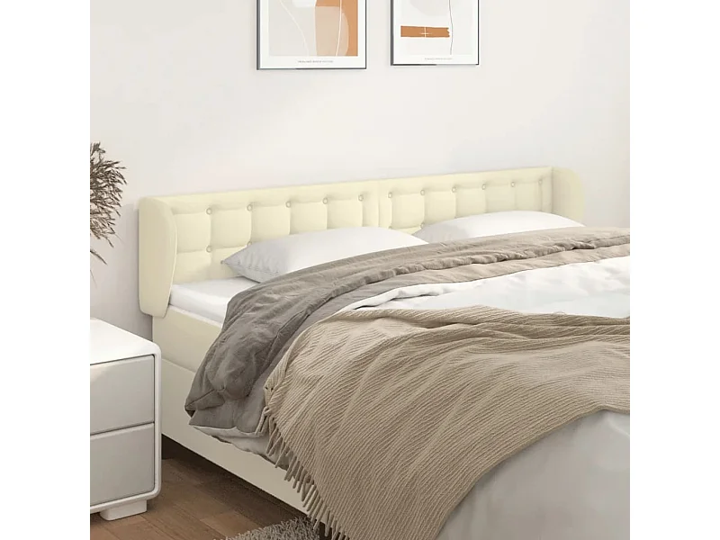 Hoofdbord met randen 183x23x78/88 cm kunstleer crèmekleurig