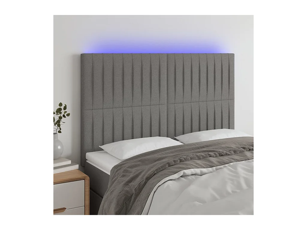 Tête de lit à LED Gris foncé 144x5x118/128 cm Tissu