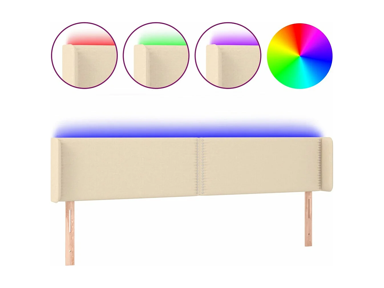 Cabecero con LED de tela crema 183x16x78/88 cm