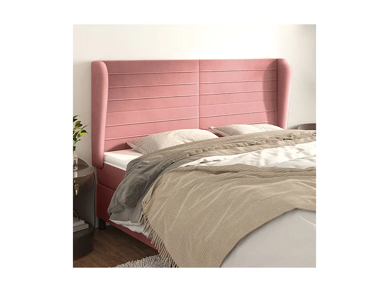 Cabecero con orejas de terciopelo rosa 163x23x118/128 cm