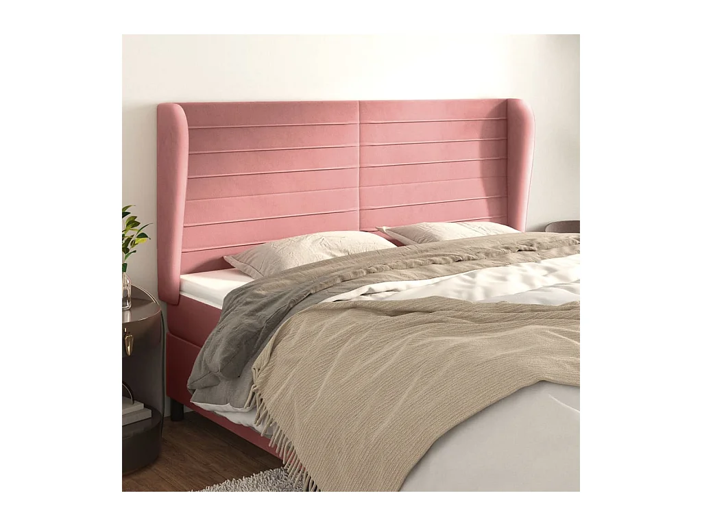 Tête de lit avec oreilles Rose 163x23x118/128 cm Velours