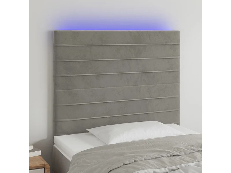 Cabeceira cama c/ luzes LED veludo 90x5x118/128cm cinza-claro