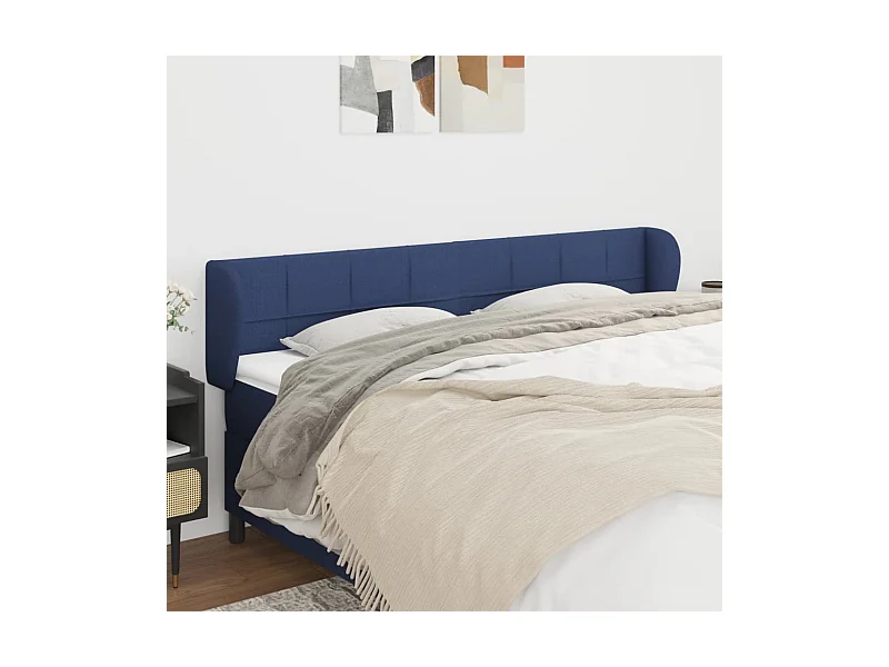 Cabeceira de cama c/ abas tecido 163x23x78/88 cm azul