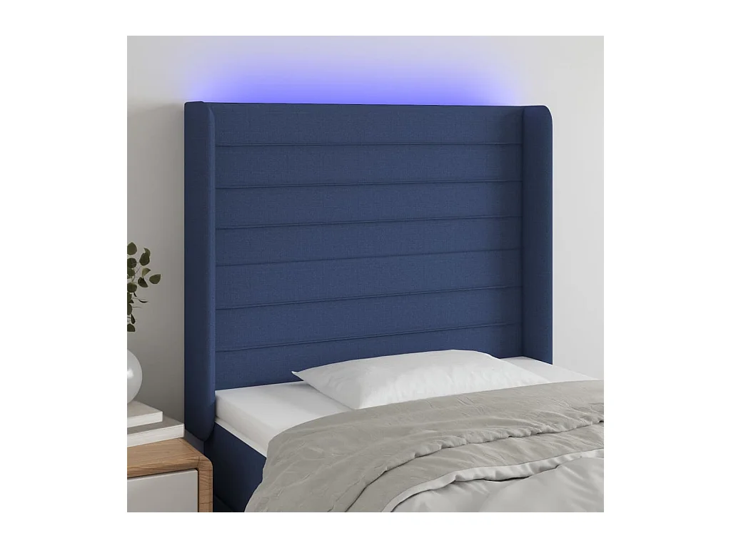 Tête de lit à LED Bleu 103x16x118/128 cm Tissu