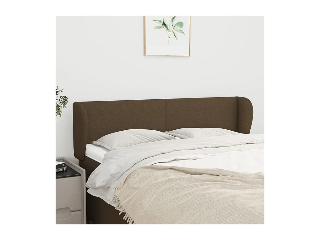 Tête de lit avec oreilles Marron foncé 147x23x78/88 cm Tissu