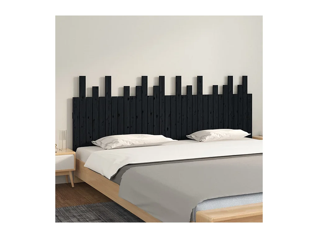 Tête de lit murale Noir 204x3x80 cm Bois massif de pin