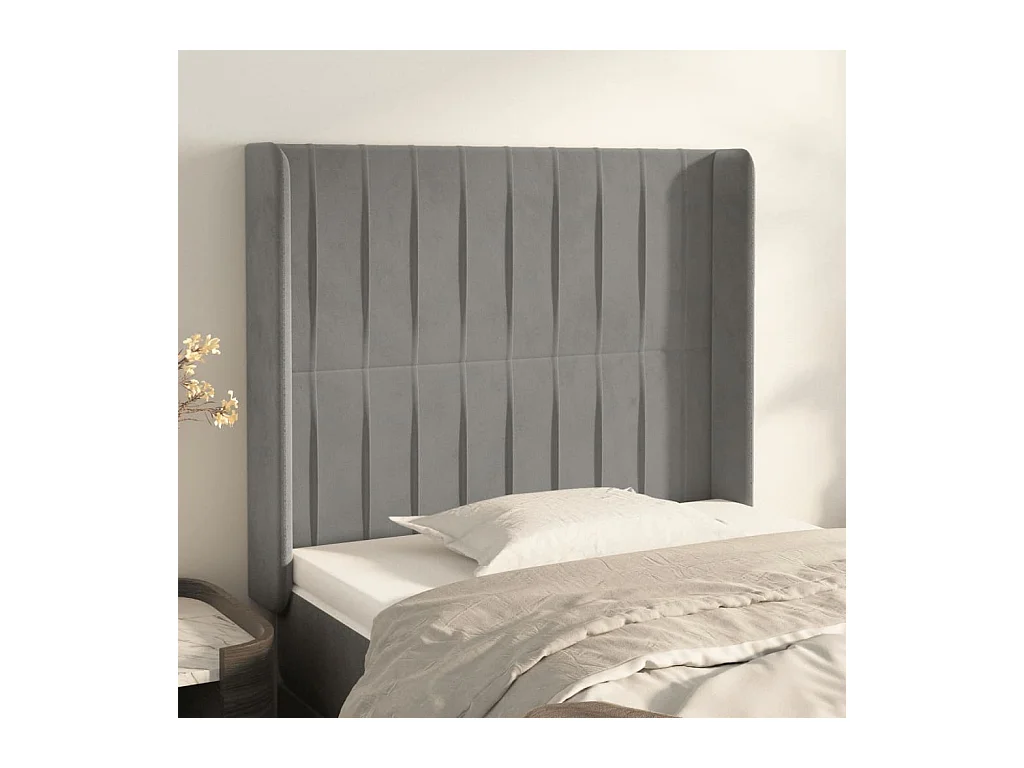 Tête de lit avec oreilles Gris clair 103x16x118/128 cm Velours