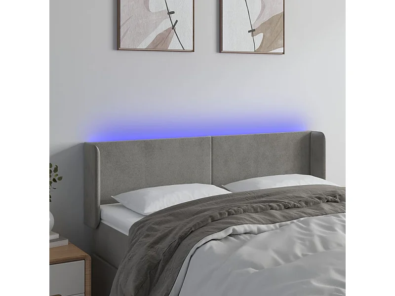 Hoofdbord LED 147x16x78/88 cm fluweel lichtgrijs