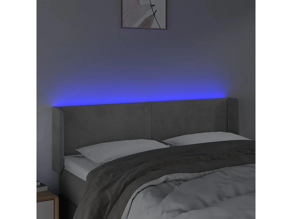 Hoofdbord LED 147x16x78/88 cm fluweel lichtgrijs