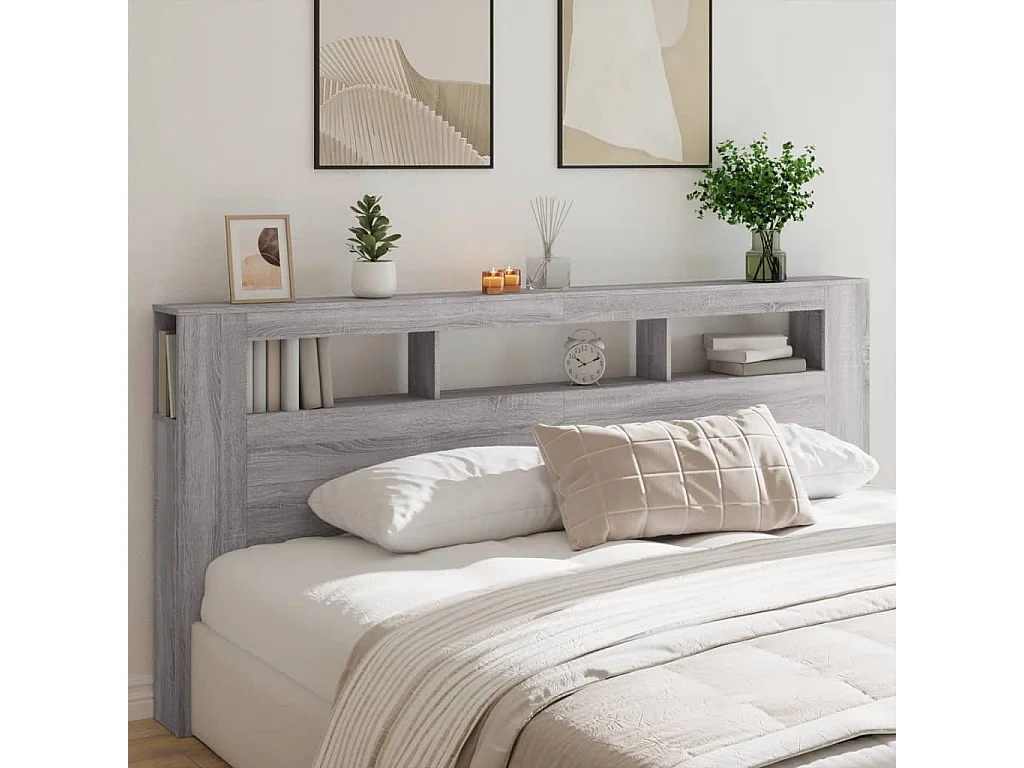 Tête de lit à LED sonoma gris 220x18,5x103,5 cm bois ingénierie