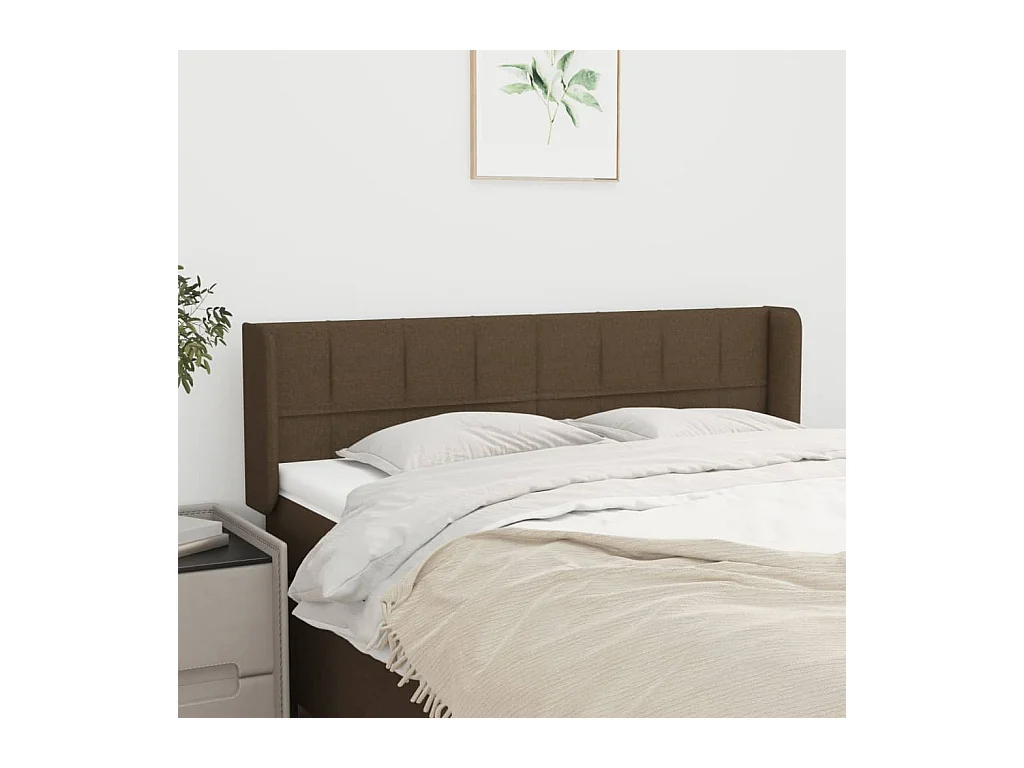 Tête de lit avec oreilles Marron Foncé 147x16x78/88 cm Tissu