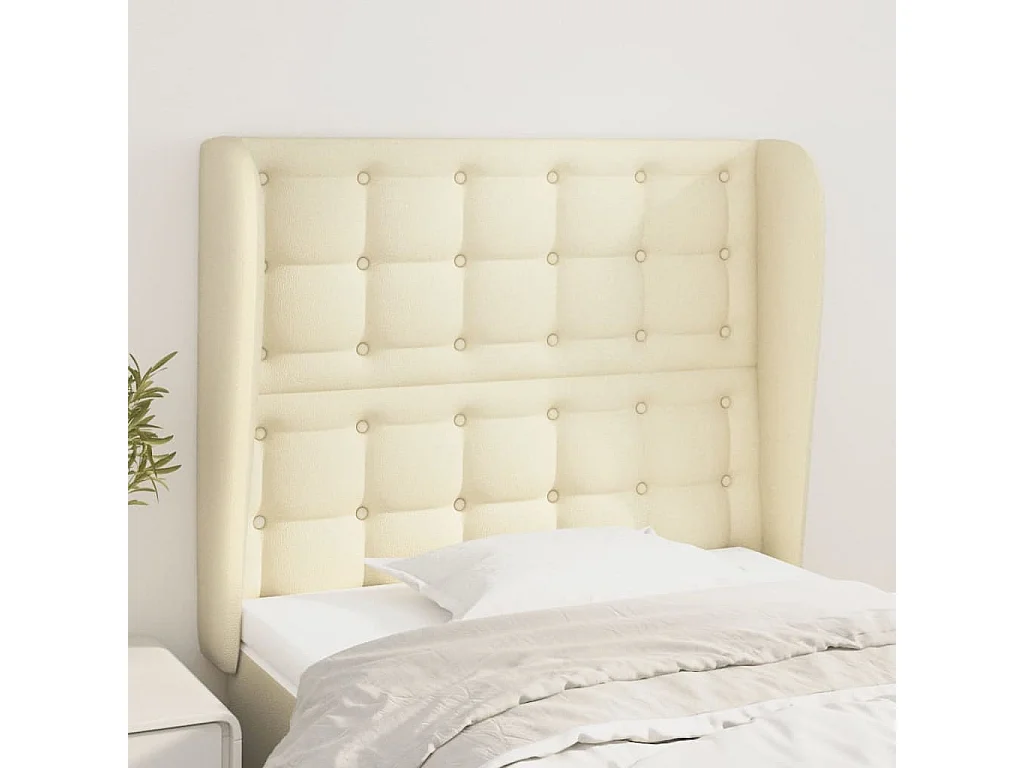 Hoofdbord met randen 93x23x118/128 cm kunstleer crèmekleurig