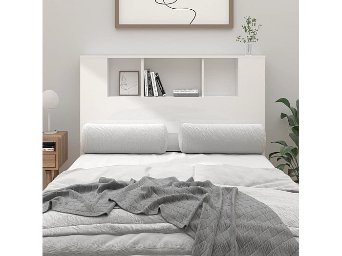Armoire de tête de lit Tête de lit avec Rangement supplémentaire Blanc brillant 140x18,5x104,5 cm -28414
