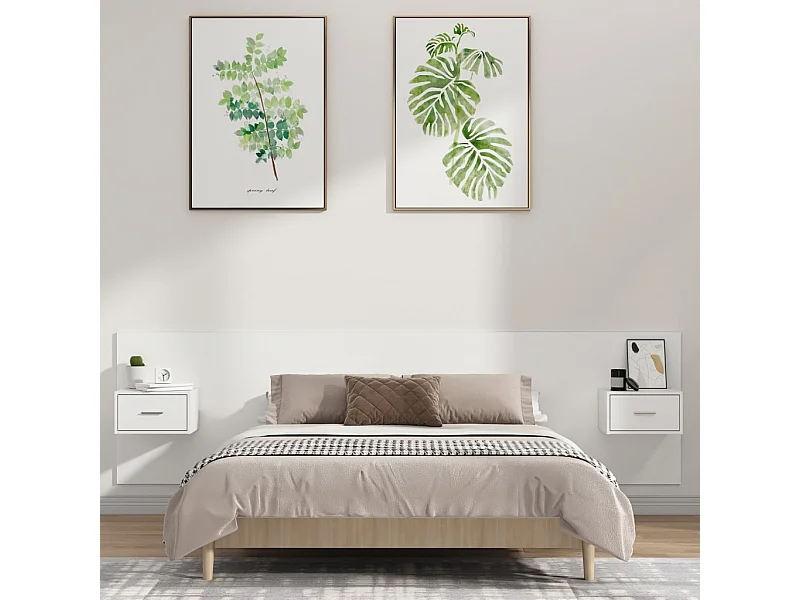 Tête de lit avec armoires Blanc Bois d’ingénierie