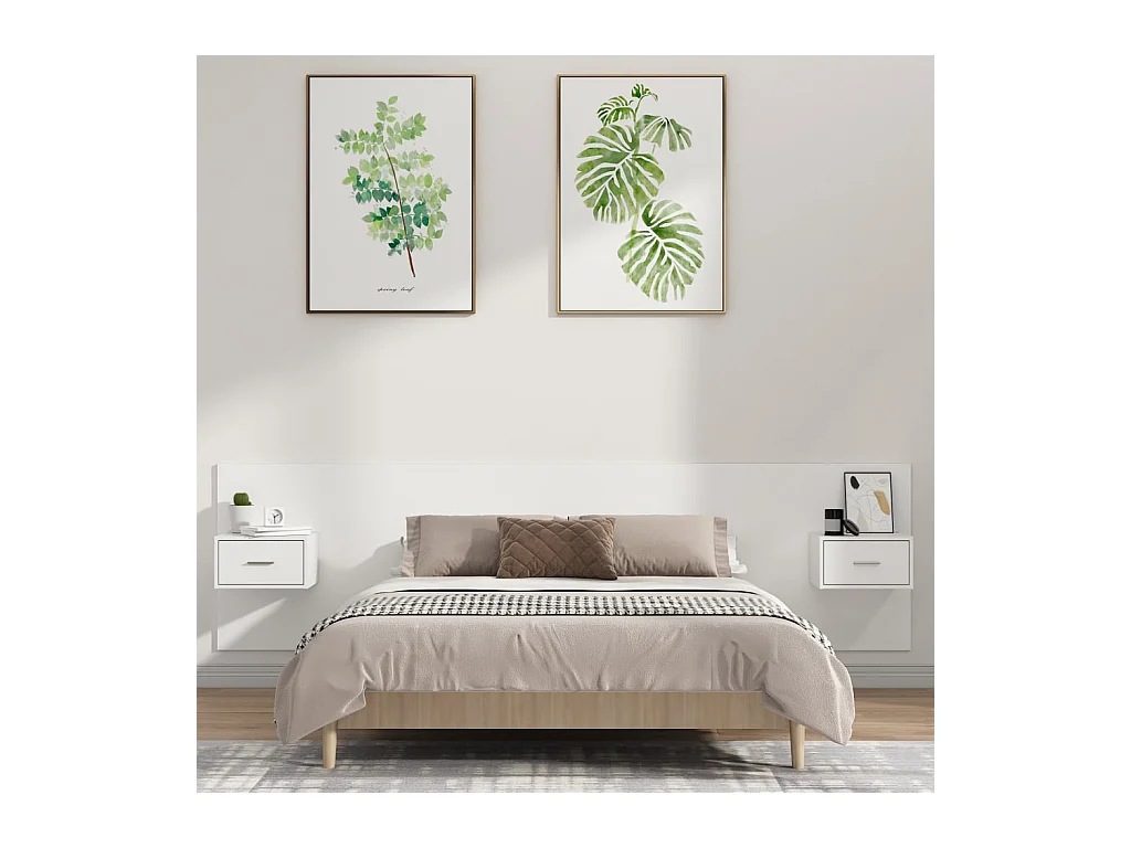 Tête de lit avec armoires Blanc Bois d’ingénierie