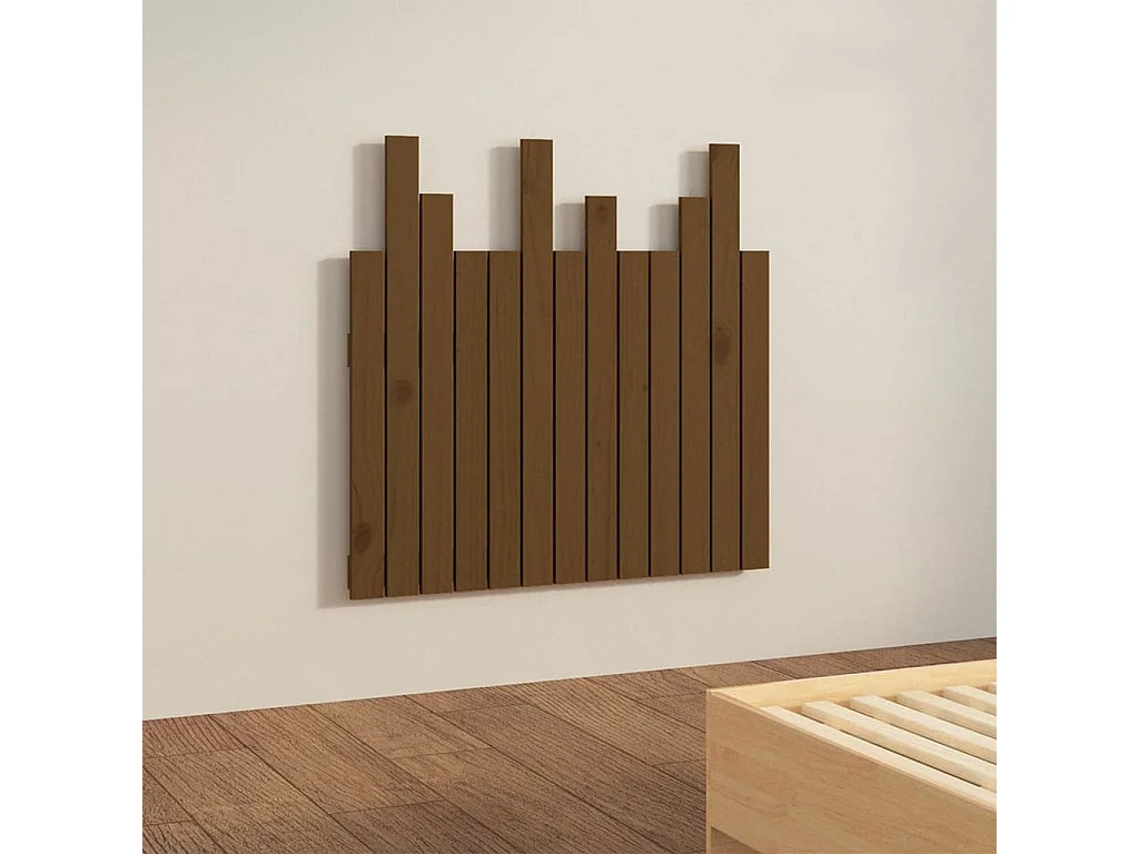 Cabecero cama pared madera maciza pino marrón miel 82,5x3x80 cm