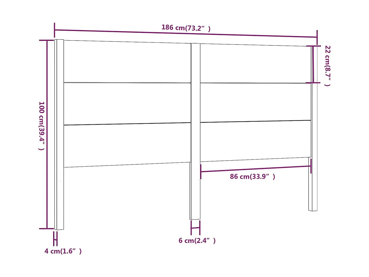 Cabecero madera maciza de pino 186x4x100 cm