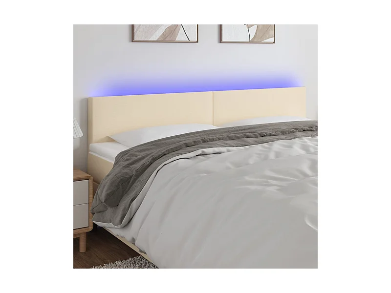 Cabeceira de cama c/ luzes LED tecido 160x5x78/88 cm cor creme