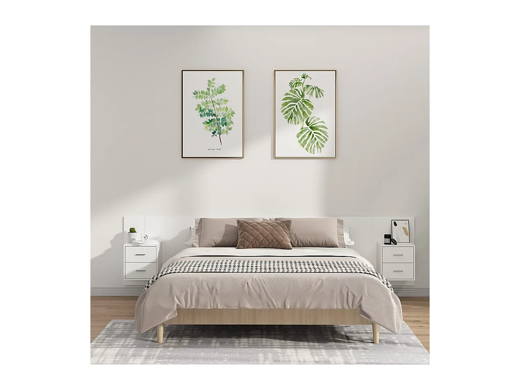 Tête de lit avec armoires Blanc Bois d'ingénierie