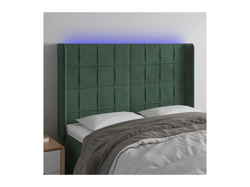 Tête de lit à LED Vert foncé 147x16x118/128 cm Velours