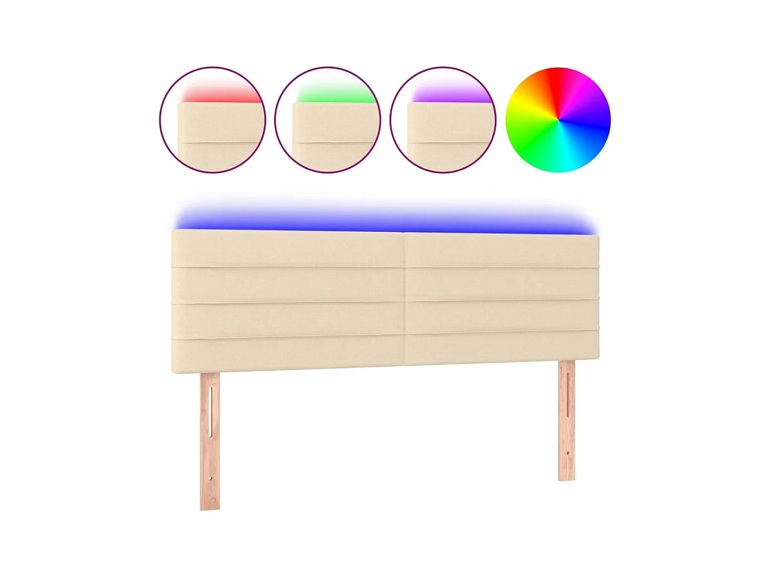 Cabeceira de cama c/ luzes LED tecido 144x5x78/88 cm cor creme