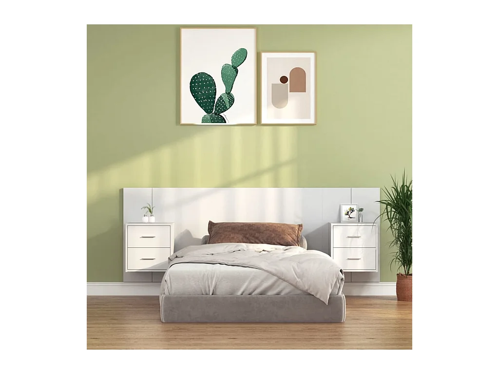 Tête de lit avec armoires Blanc Bois d'ingénierie