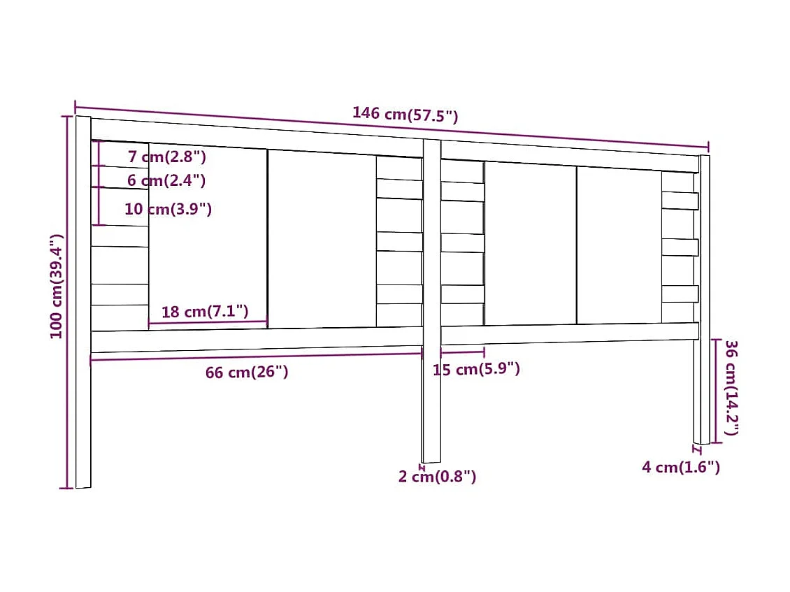 Cabecero madera maciza de pino gris 146x4x100 cm