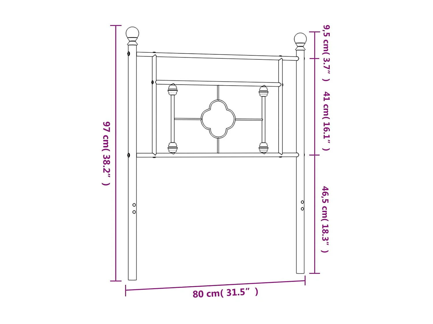 Cabeceira de cama 75 cm metal branco