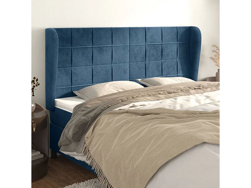 Tête de lit avec oreilles Bleu foncé 203x23x118/128 cm Velours