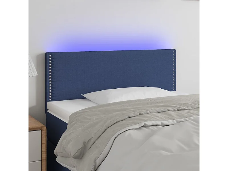 Cabeceira de cama c/ luzes LED tecido 100x5x78/88 cm azul
